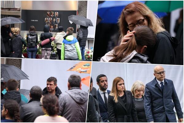TUŽNI PRIZORI ISPRED "RIBNIKARA" I NA TAŠMAJDANU: Roditelji ubijene dece zagrljeni u suzama, Vučević s ministrima odao poštu FOTO