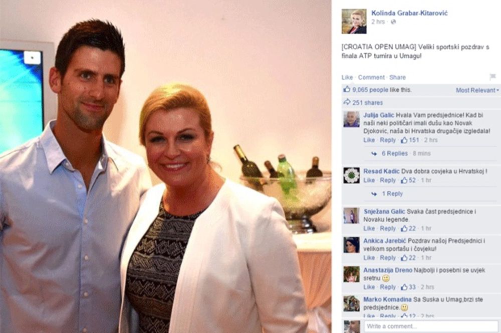 NOLE BANUO NA FINALE UMAGA: Hrvatska predsednica se slikala sa Đokovićem, pa se pohvalila na FB