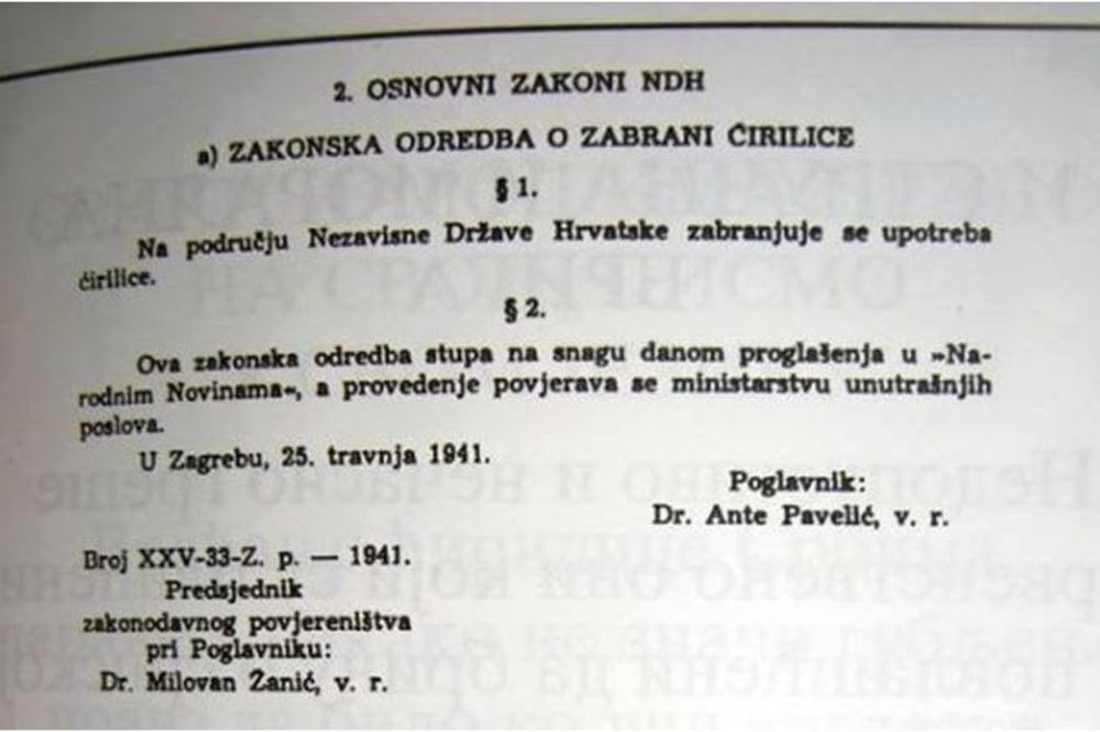 OVAJ DOKUMENT HRVATSKA ŽELI DA SAKRIJE: Evo kako su NDH i Ante Pavelić proterali ćirilično pismo!