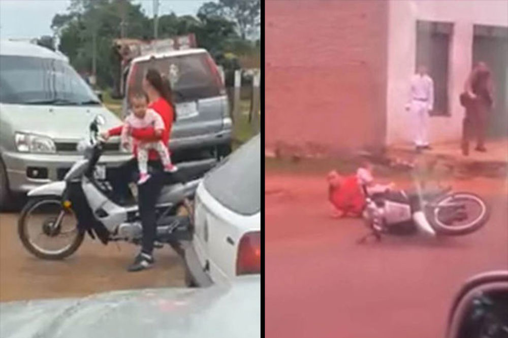 (VIDEO) DA TI SE SLEDI KRV U ŽILAMA: Žena pala sa motora dok je jednom rukom držala bebu!