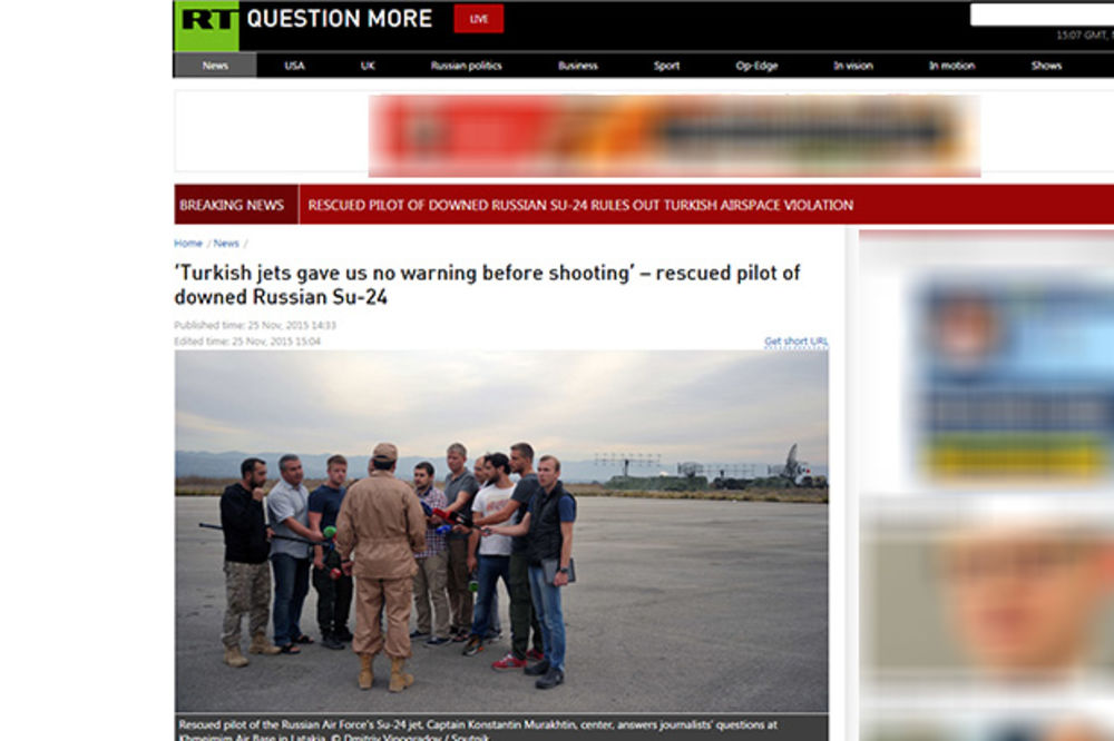 RUSKI PILOT PROGOVORIO: Nismo ušli u Tursku, a pucali su na nas bez ikakvog upozorenja!