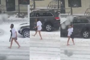 (VIDEO) KAD ŽENA POJURI: Devojka se švalerisala pa golišava izletela na sneg da sačuva glavu