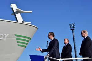 (VIDEO) BRODOGRADILIŠTE VAHALA: Vučić na krštenju novog broda Tomas Hardi