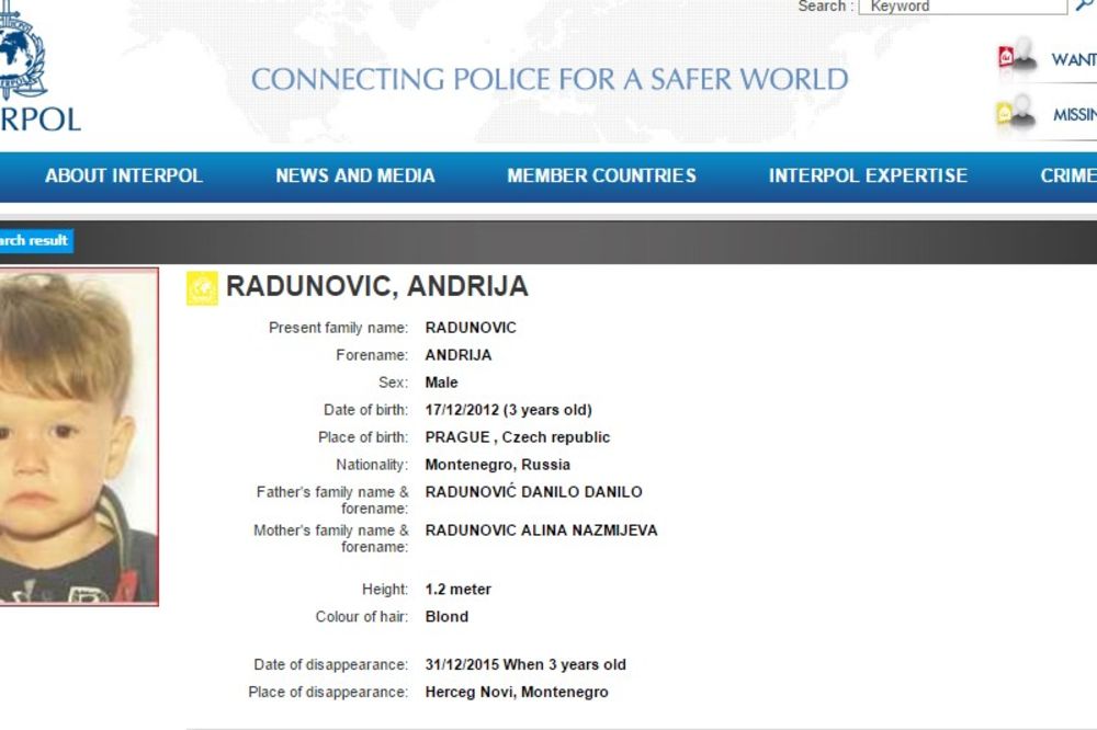 NESTAO ANDRIJA (3): Interpol traži mališana iz Herceg Novog