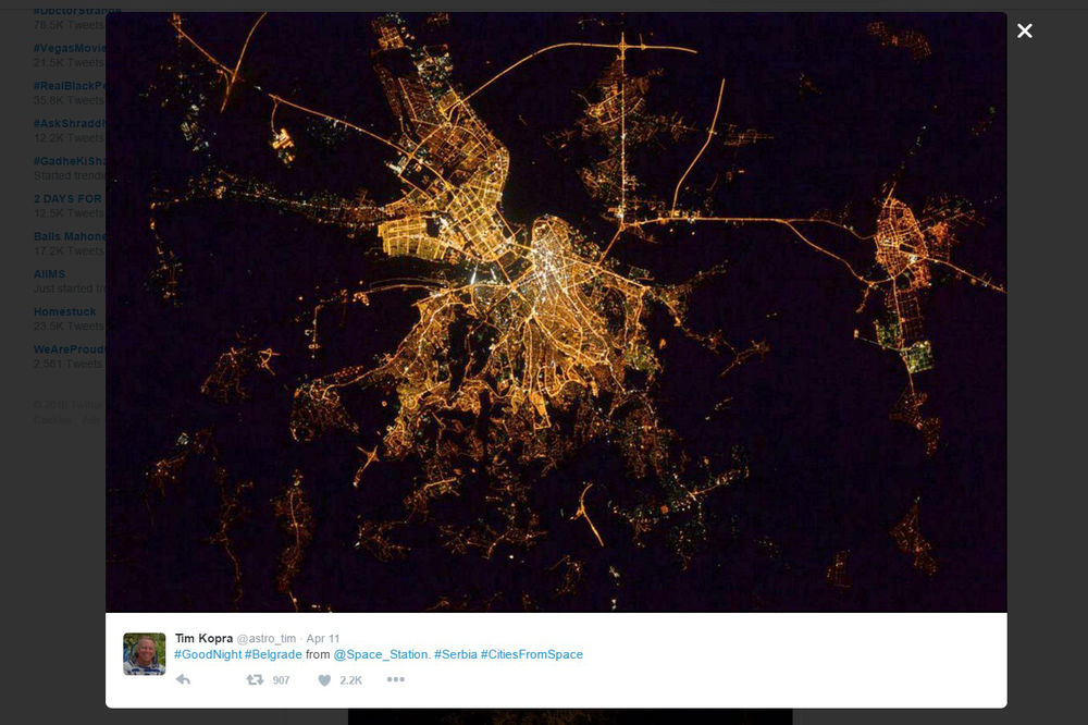 OVAKO IZGLEDA BEOGRAD IZ SVEMIRA Astronaut NASA objavio veličanstven noćni snimak glavnog grada!