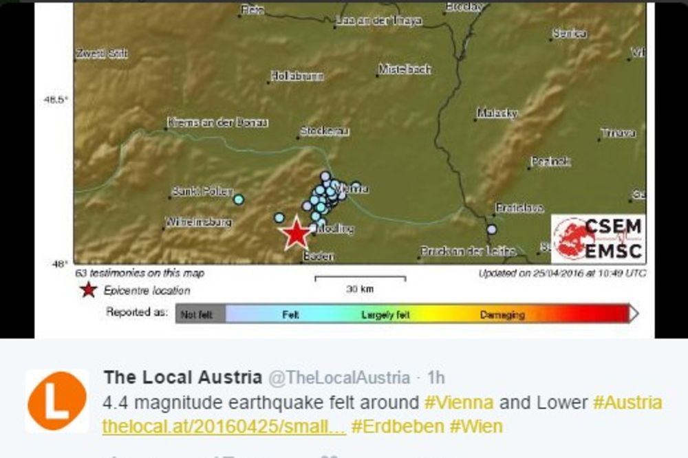 TRESLA SE AUSTRIJA: Zemljotres jačine 4,1 Rihtera pogodio Beč