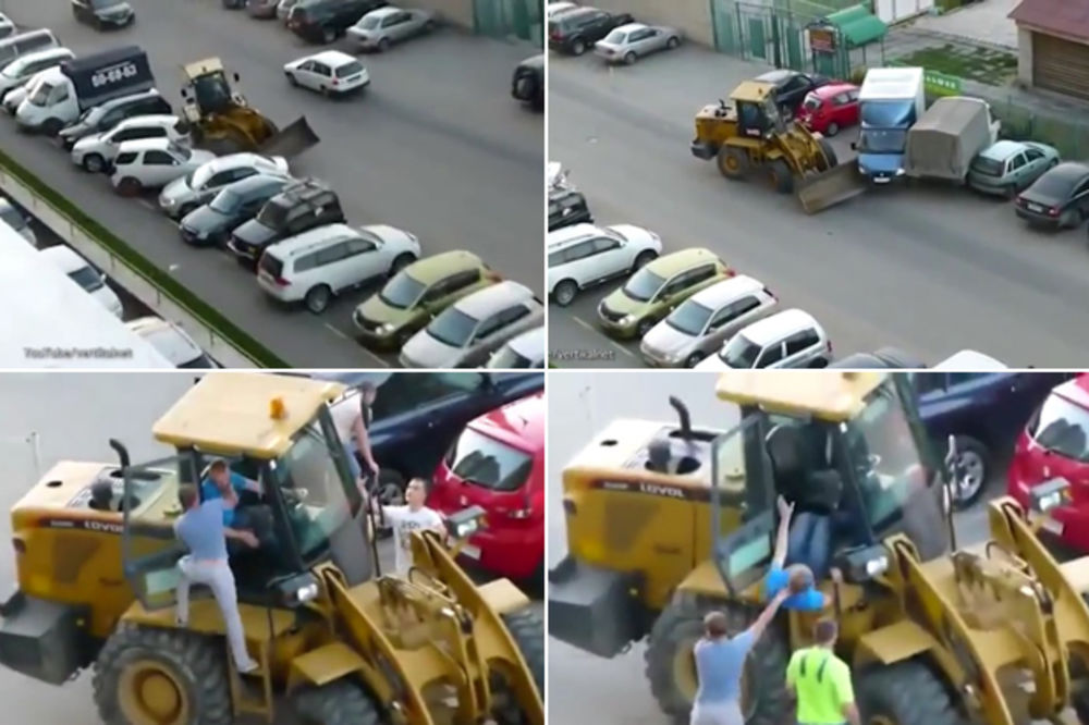(VIDEO) K'O VOLA U KUPUSU Pijani Rus uništio bagerom 4 vozila, a onda su stigli ljuti vlasnici...