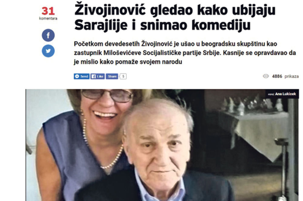 BRUKA HRVATA "Bata Živojinović je bio ratni huškač, gledao kako ubijaju Sarajlije i snimao komediju"
