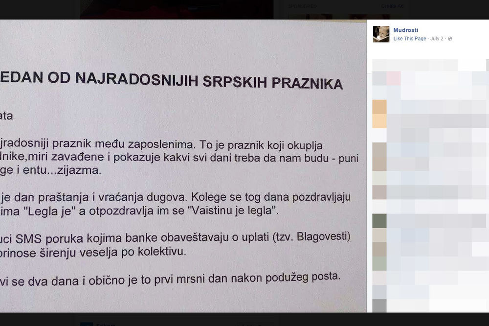 (FOTO) HIT NA FEJSBUKU: Evo šta je plata u Srbiji! Vaistinu legla je!