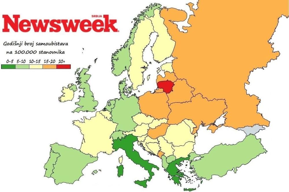 (FOTO, MAPA) Zna se gde je "dolče vita": Ovo je mapa stope samoubistava u Evropi