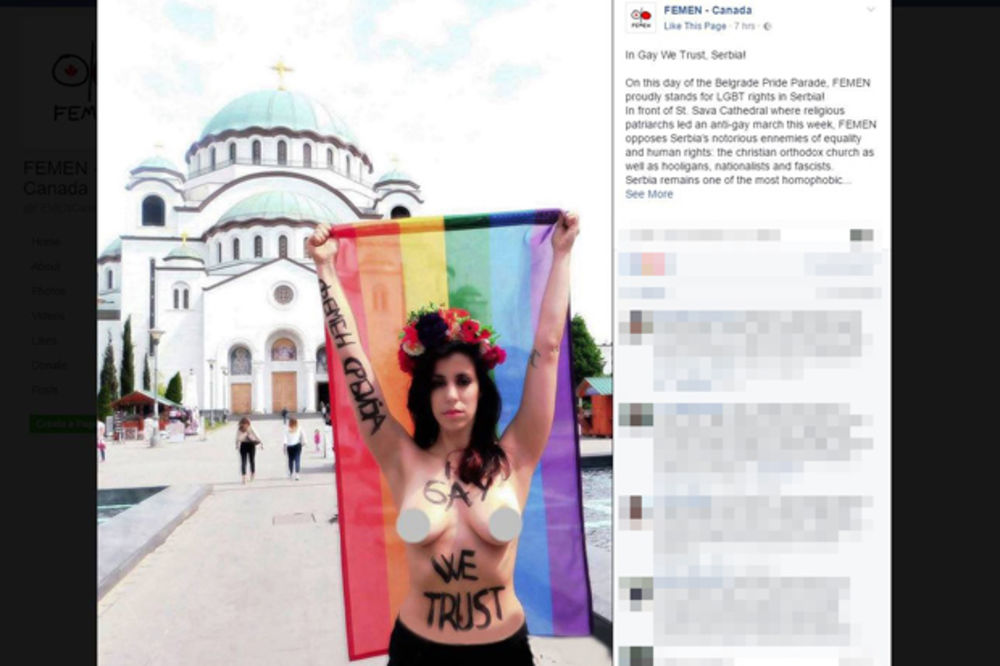 (FOTO 18+) GOLA ISPRED HRAMA SVETOG SAVE: Članica Femena na ovaj način podržala Prajd