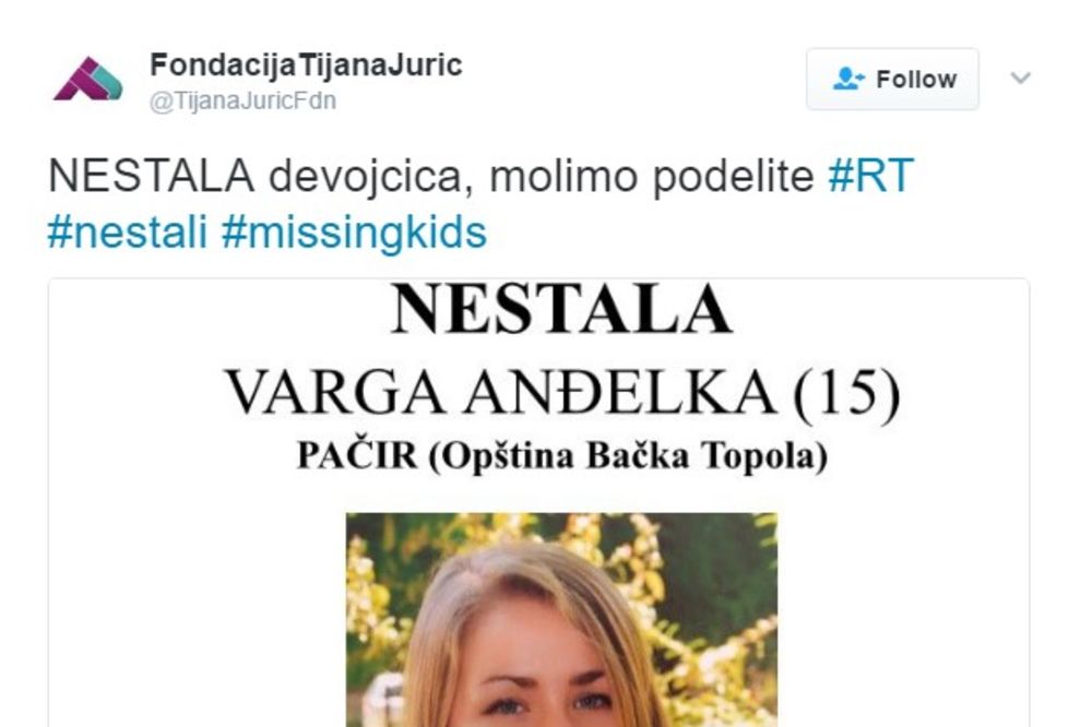 PRONAĐENA NESTALA DEVOJČICA: Anđelki se trag izgubio u Novom Sadu, a otkrivena u Raškoj