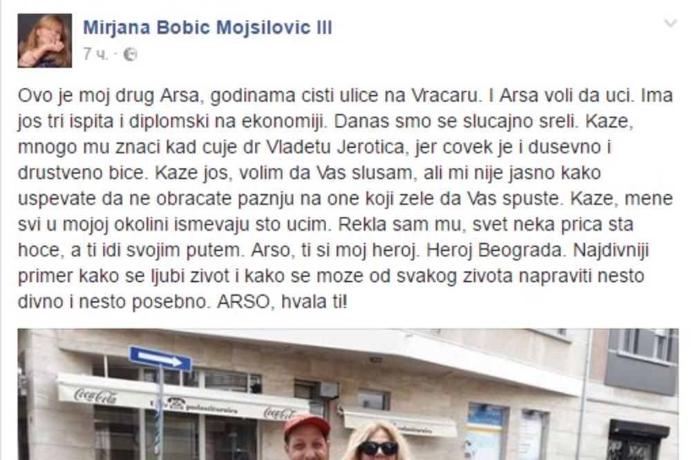 MIRJANA BOBIĆ GA PROSLAVILA NA FEJSBUKU: Radnik čistoće posle diplome dobio i unapređenje!