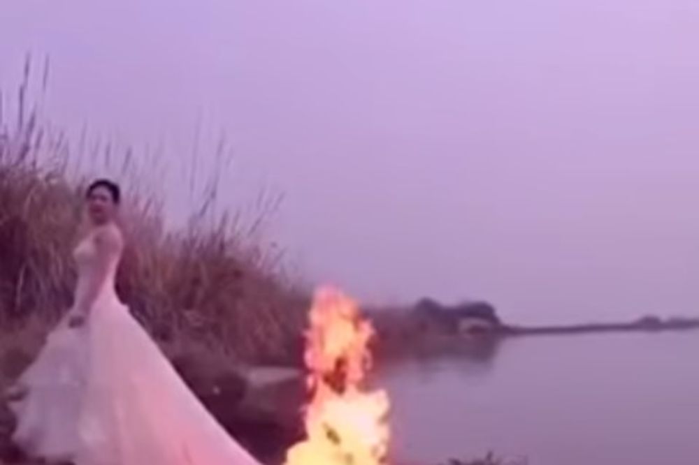 (VIDEO) ŽELELA JE JEDINSTVENE SLIKE SA SVADBE: Zapalila je venčanicu ali su stvari izmakle kontroli
