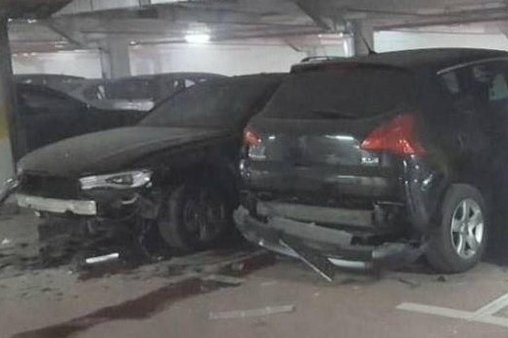 (FOTO) BOMBAŠKI NAPAD U PODGORICI: Uništena kola u podzemnoj garaži!