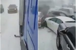 KATASTROFALAN LANČANI SUDAR! 47 VOZILA NA GOMILI, STRADALA ŽENA: Zbog snega i leda nastao haos, vozači nisu imali kud, samo su se zabijali jedni u druge! (VIDEO)