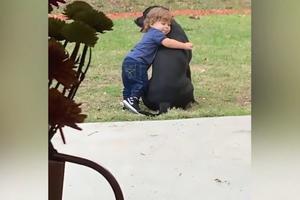 KAD IH VIDITE ISTOPIĆETE SE! Preslatki maleni dečak grli ogromnog crnog psa (VIDEO)