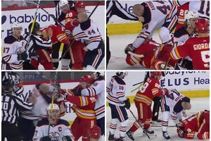BRUTALNA TUČA U NHL: Hokejaš Edmontona RAZVALIO igrača Kalgarija od batina! Bacio ga na led i udarao po glavi (VIDEO)