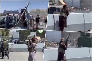 ŠERIJATSKA MILICIJA RAZJURILA MASU OKO AERODROMA: Talibani pucali u vazduh, pretili i tukli ljude! Mnogi preskakali barikade VIDEO