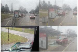 DŽUMBUS KOD BAZENA 11. APRIL U NOVOM BEOGRADU: Autom uletele u autobusko stajalište! (FOTO)