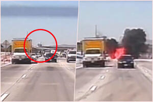 ČUDO U KALIFORNIJI Mali avion srušio se na krcat auto-put, sudario sa samo jednim kamionetom i zapalio: Niko nije povređen! VIDEO