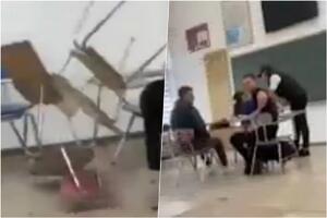 ŠOKANTNI SNIMCI NASILJA IZ ŠKOLE U TUZIMA: Učenici GAĐAJU NASTAVNICU, bacaju stolice, uništavaju inventar... (VIDEO)