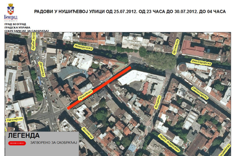 Izmena saobraćaja u Nušićevoj ulici