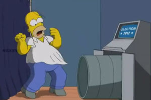 Homer Simpson bira između Obame i Romnija