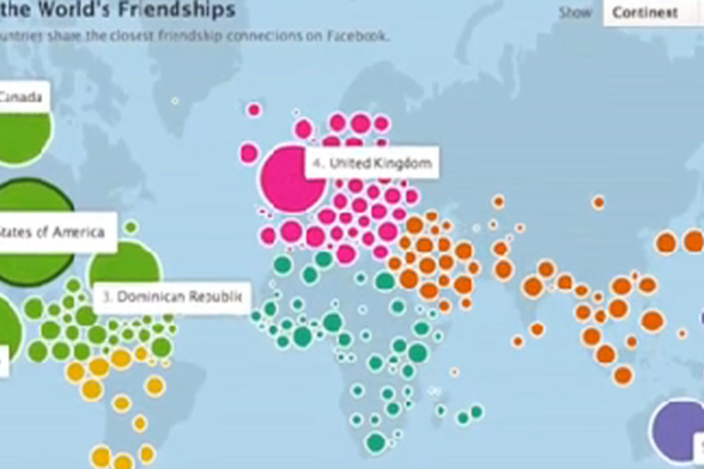 Interaktivna karta koja oslikava druženja na Fejsbuku