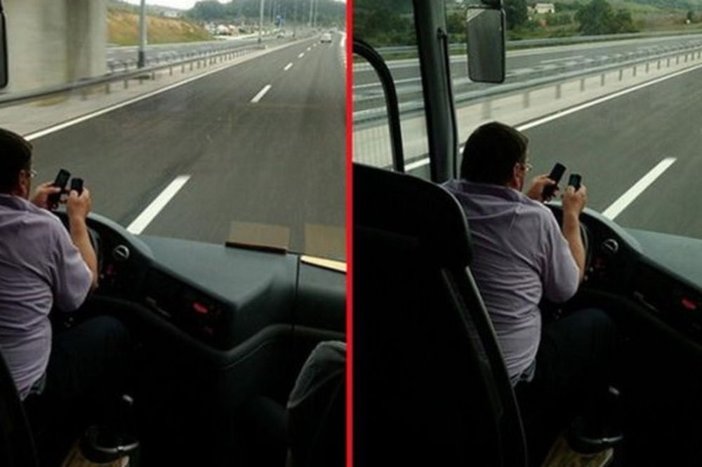 BEZ RUKU: Vozač autobusa kucao SMS na dva mobilna u toku vožnje?!
