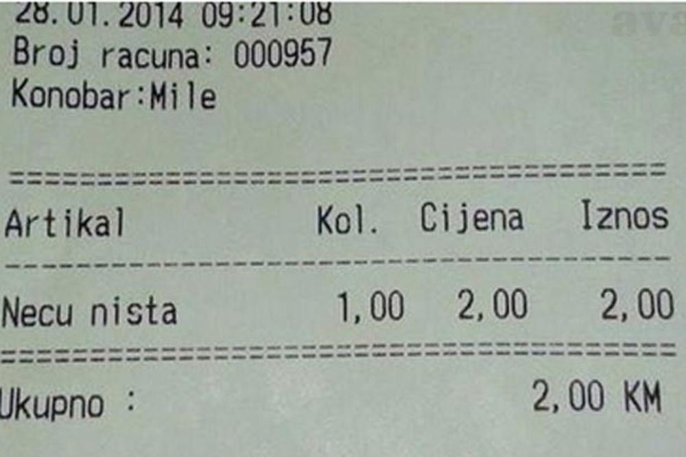 SAMO U BOSNI: Konobar Mile naplaćuje 1 evro Neću ništa!