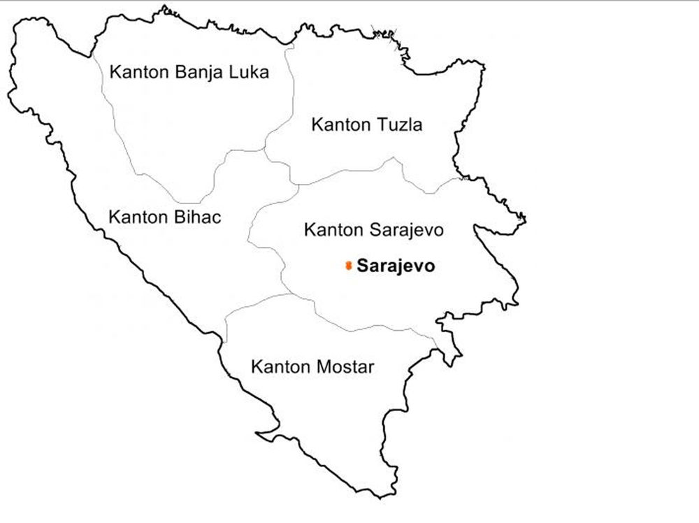 Mapa, BiH, BANJALUKA, REPUBLIKA SRPSKA, Federacija Bih, Kantoni, Mapa BiH