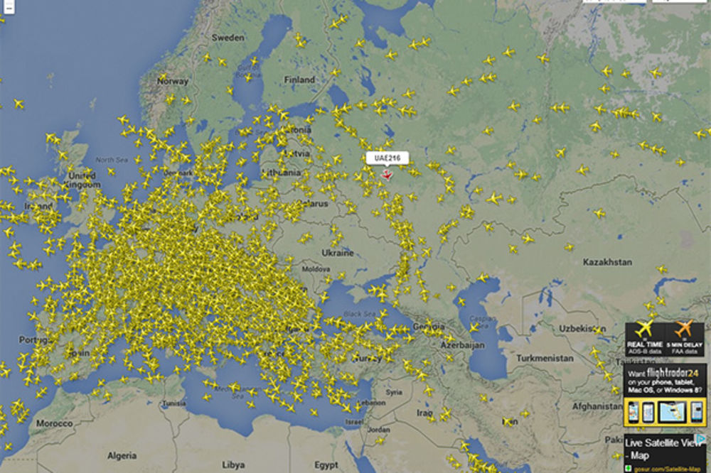 PRAZNO NEBO IZNAD UKRAJINE: Pogledajte kako aviokompanije zaobilaze mesto pada malezijskog aviona