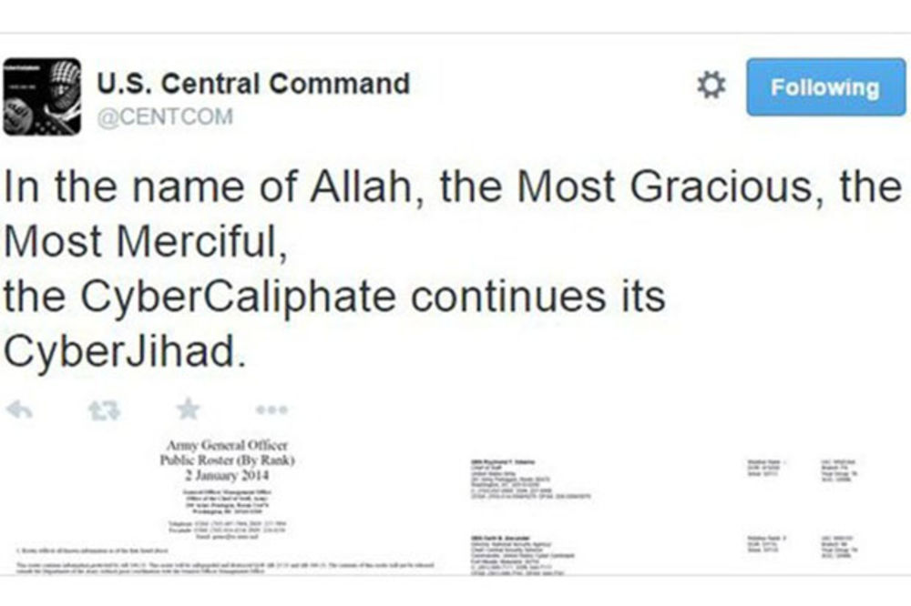 SAJBERDŽIHAD: ISIL hakovao Tviter nalog američke Centralne komande!