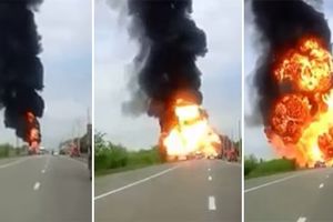 (VIDEO) PAKAO NA PUTU: Kamion pun razređivača nestaje u jezivoj eksploziji!