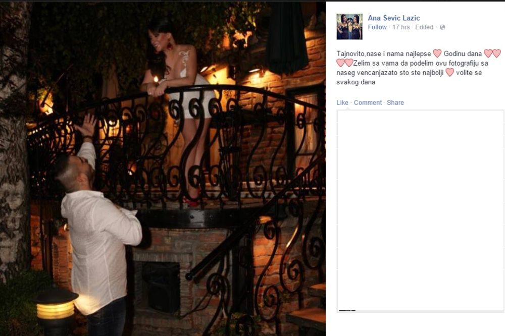 (FOTO) ROMANTIKA: Evo kako je Ana Sević čestitala godišnjicu braka Darku Laziću!