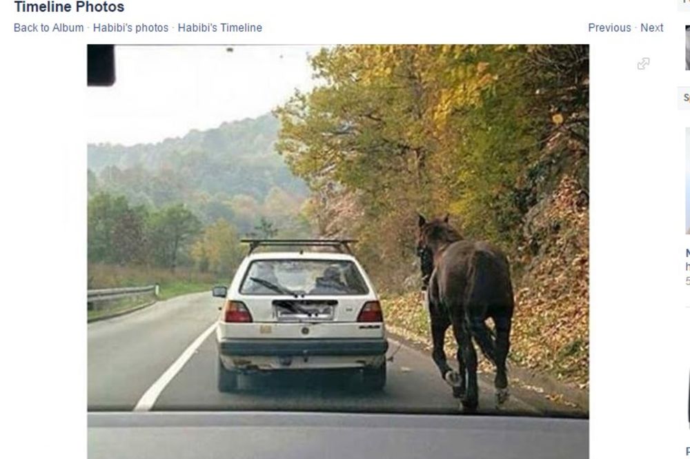 (FOTO) NEVEROVATNO: Vezao konja za auto i ide putem ka Manjači