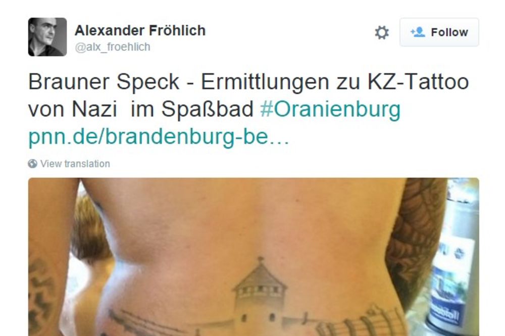 ISTETOVIRAO AUŠVIC NA LEĐIMA: Nemački političar osuđen na 8 meseci zatvora zbog nacističke tetovaže
