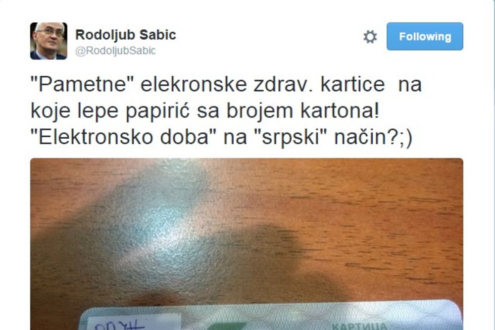 (FOTO) ŠABIĆ ISMEJAO NOVE ZDRAVSTVENE KARTICE: Elektronsko doba na srpski način!