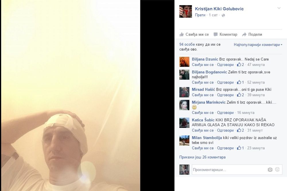 (FOTO) KRISTIJAN OPERISAN: Sa glavom u zavojima pravi selfije i postavlja ih na FB!