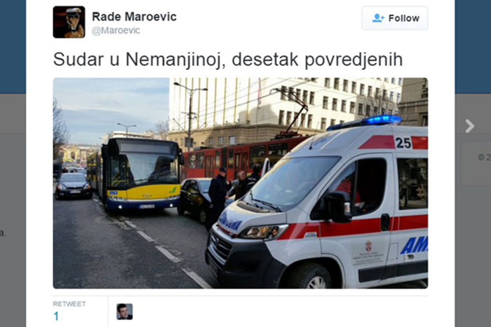 KARAMBOL U NEMANJINOJ: 9 povređenih u sudaru autobusa 83, automobila i taksija!