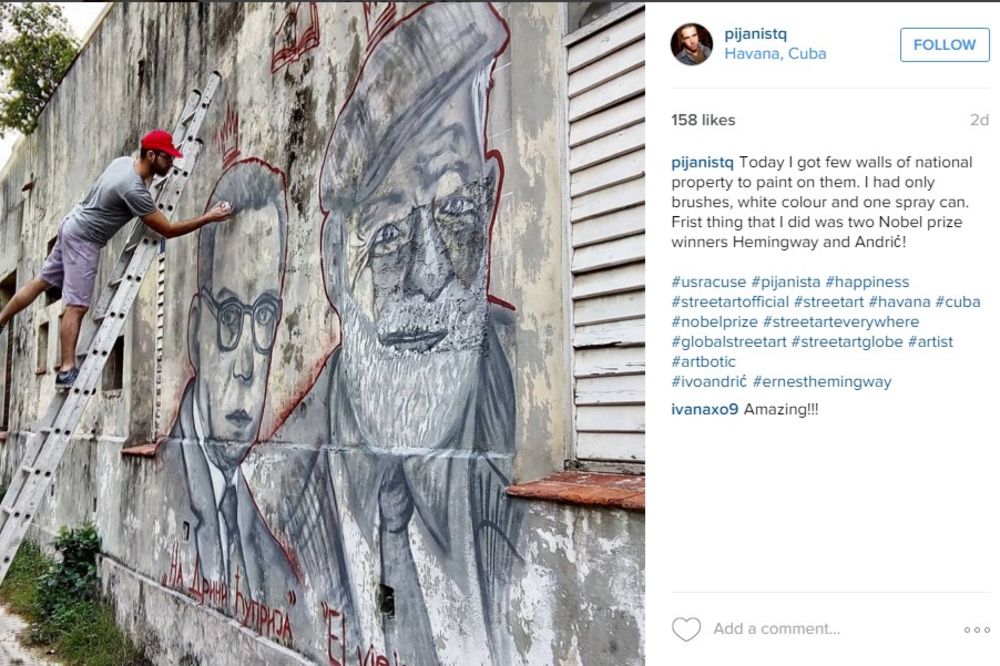 (FOTO) IVO ANDRIĆ OSVANUO NA KUBI: Mural srpskog nobelovca na zidu u Havani