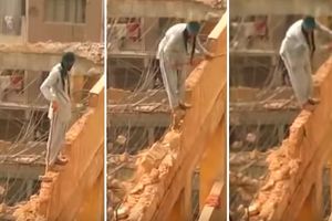 (VIDEO) DA LI JE OVO LUDOST ILI HRABROST: Maljem rušio zid na kom je stajao