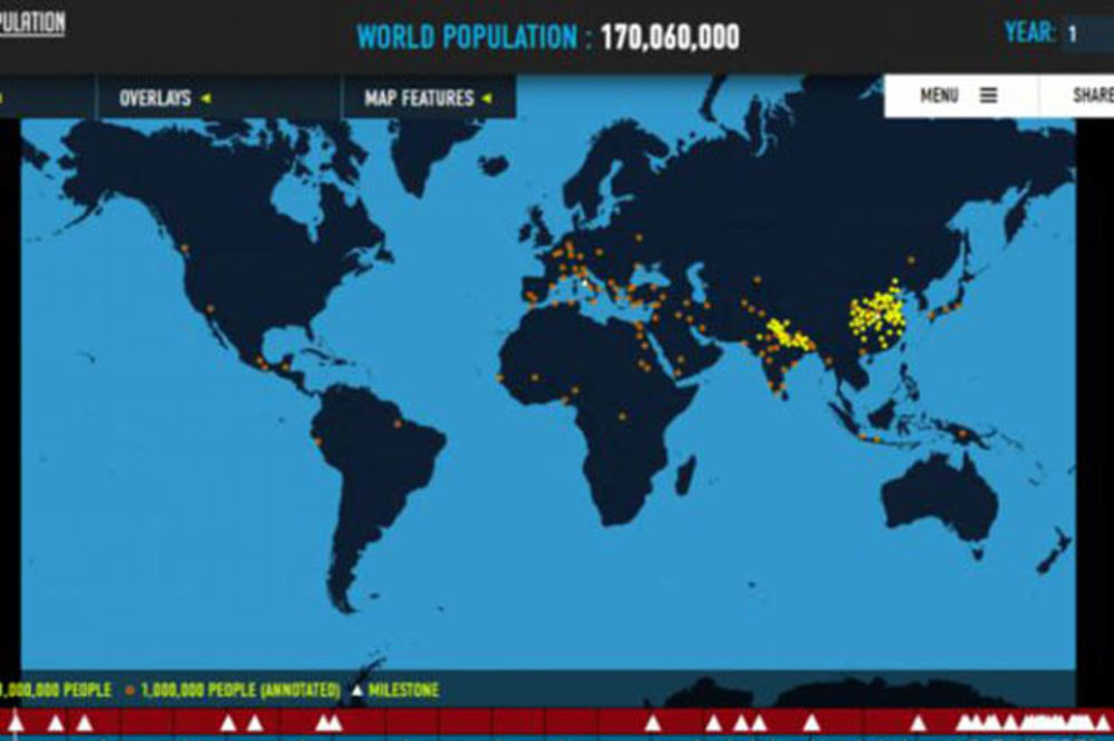 (VIDEO, MAPA) Evo kako smo naselili planetu: Od 170 miliona do 7,3 milijardi stanovnika