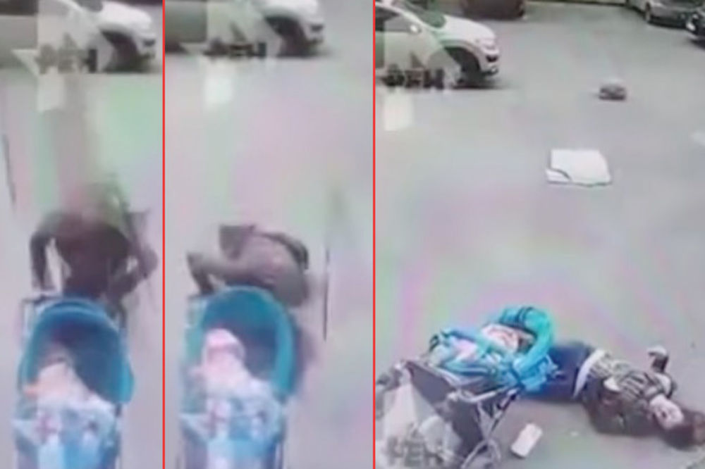 (VIDEO) ŠOKANTAN SNIMAK: Majka spasla bebu u poslednji čas i ostala da leži u krvi