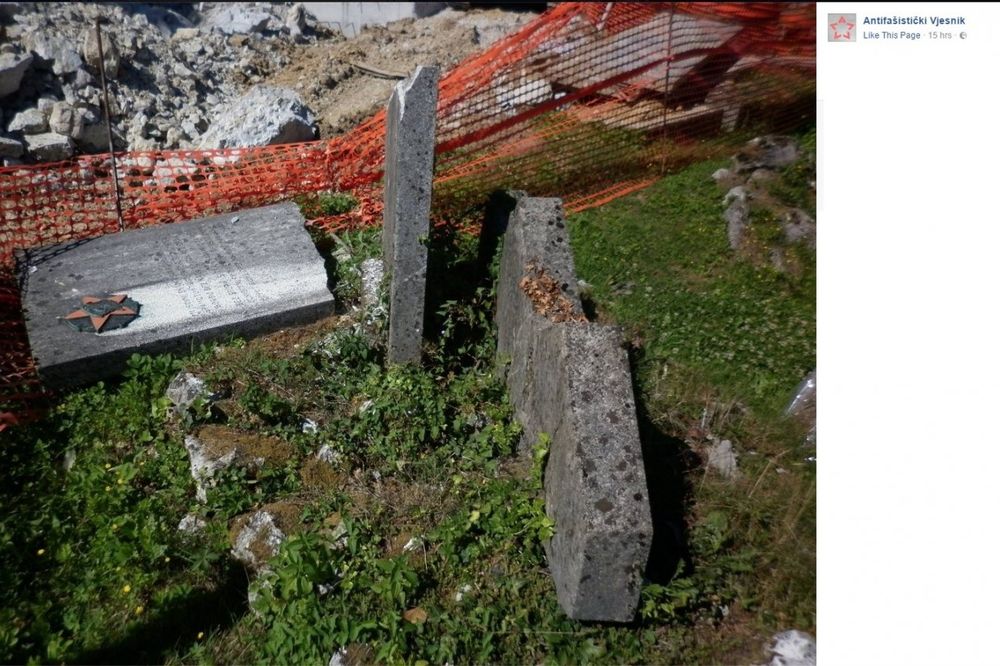 (FOTO) HRVATI TONU SVE DUBLJE U USTAŠTVO: Srušen poslednji antifašistički spomenik u Karlovcu