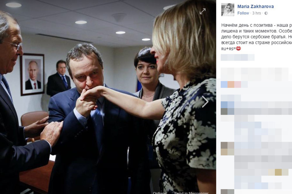 (FOTO) KAD SRPSKA BRAĆA UZMU STVAR U SVOJE RUKE: Zaharova se na Fejsbuku hvali Dačićevim poljupcem