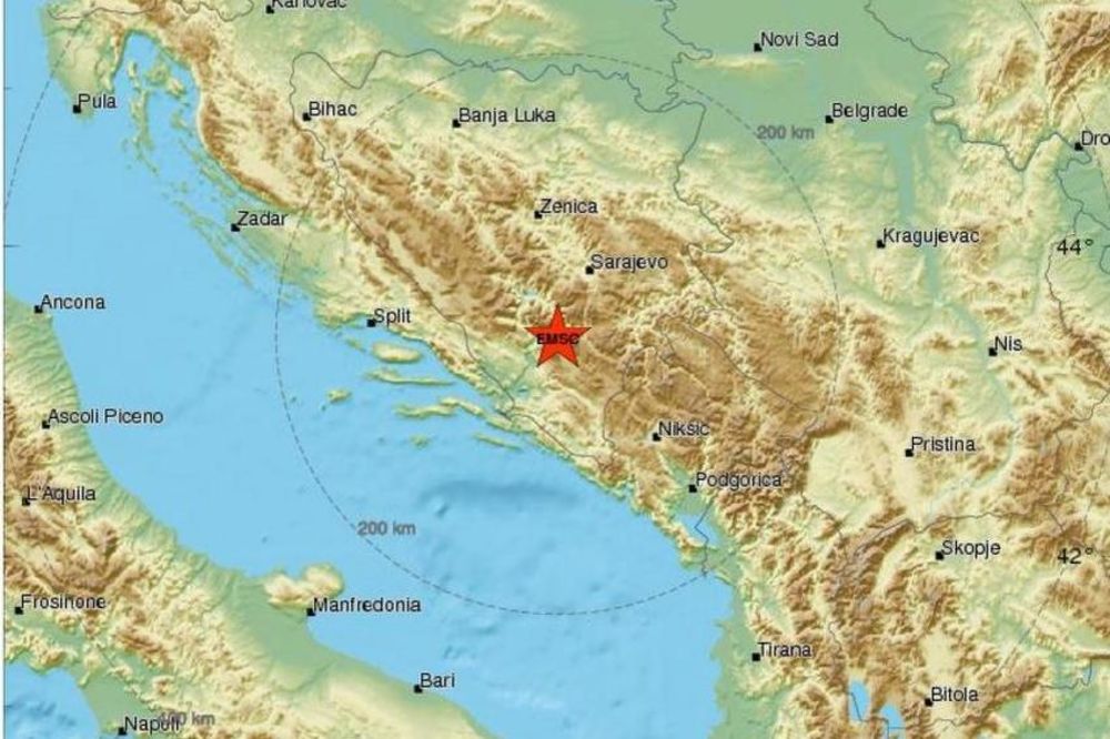 SNAŽAN ZEMLJOTRES POGODIO BIH: Potres jačine 4,3 Rihtera zabeležen u blizini Sarajeva