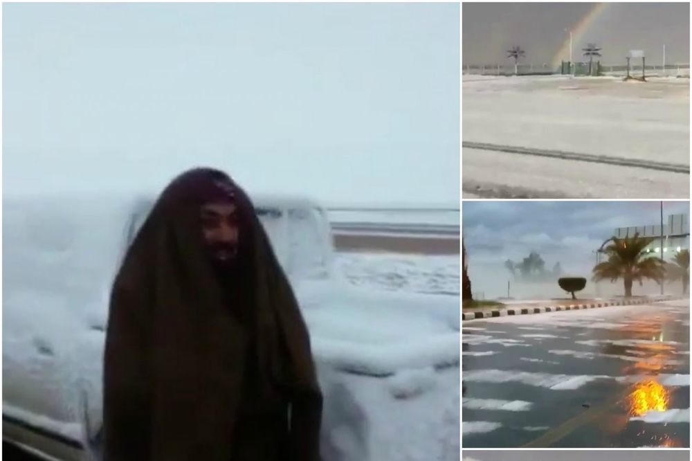 (VIDEO) NEVEROVATNI PRIZORI! ZIMA STIGLA U PUSTINJU: Sneg prekrio pesak u Saudijskoj Arabiji