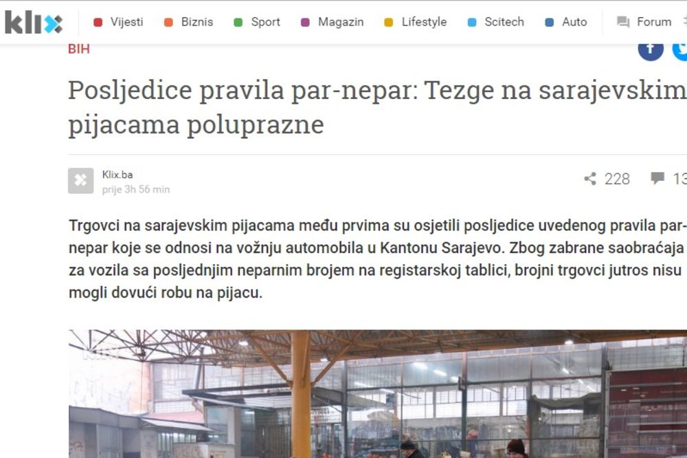 TRAJALO JE SAMO DVA DANA: Sarajevo ukinulo sistem par-nepar vožnje automobilima
